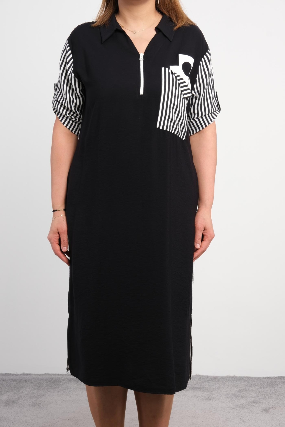 Casual Plus Size Dress-Black