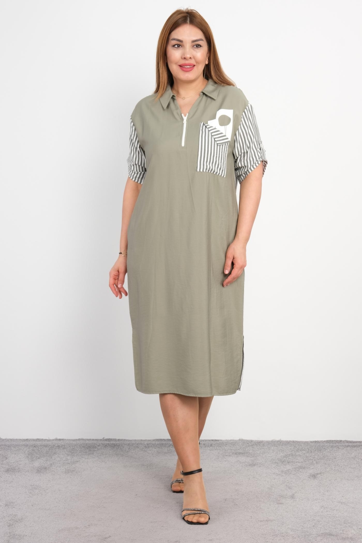 Casual Plus Size Dress-Khaki