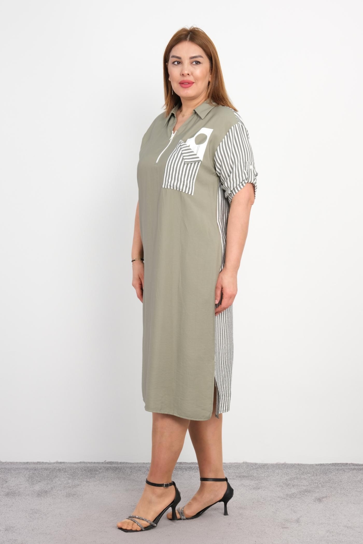 Casual Plus Size Dress-Khaki