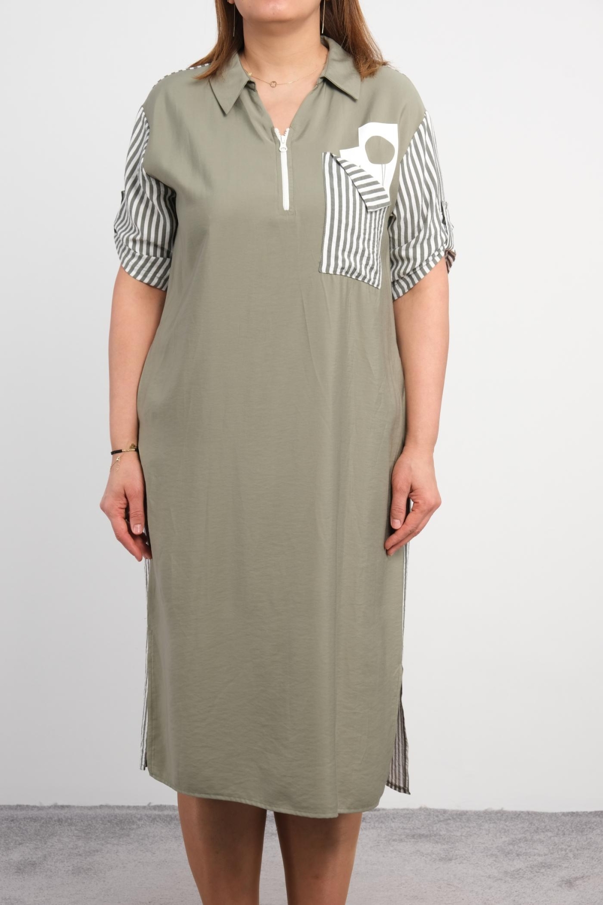 Casual Plus Size Dress-Khaki