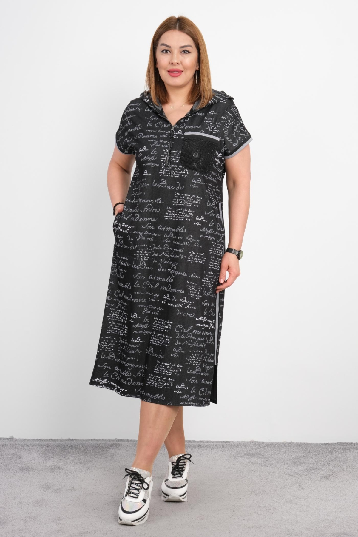 Casual Plus Size Dress-Black