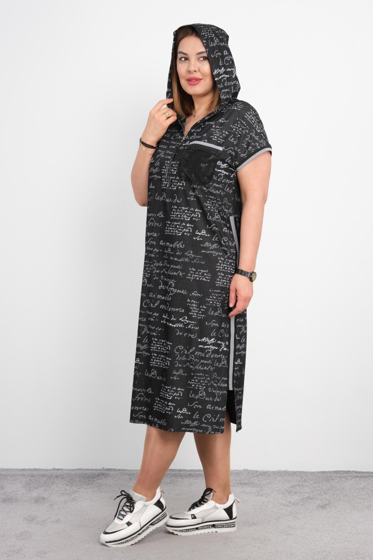 Casual Plus Size Dress-Black