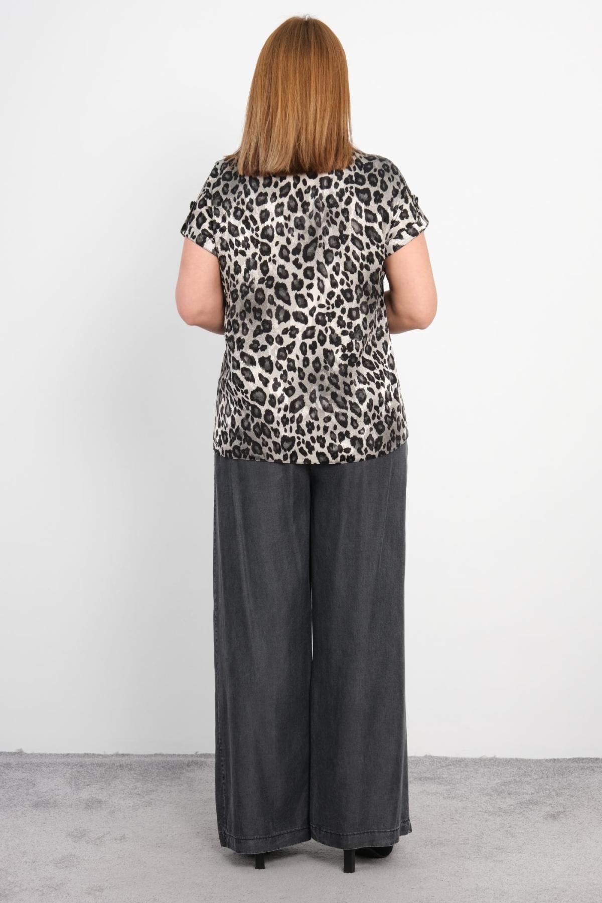 Plus Size Blouse and Pants Set-Black