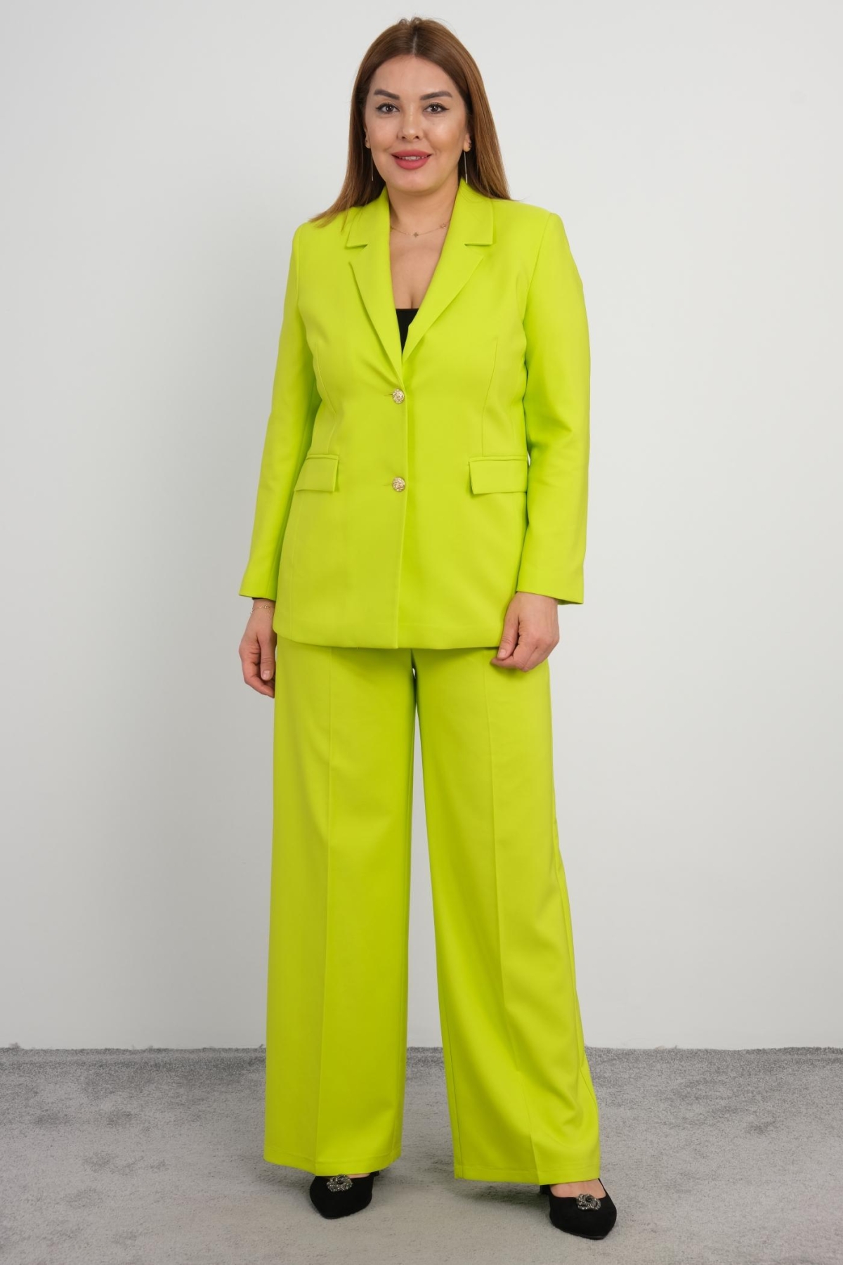 Plus Size Jacket and Pants Set-Green