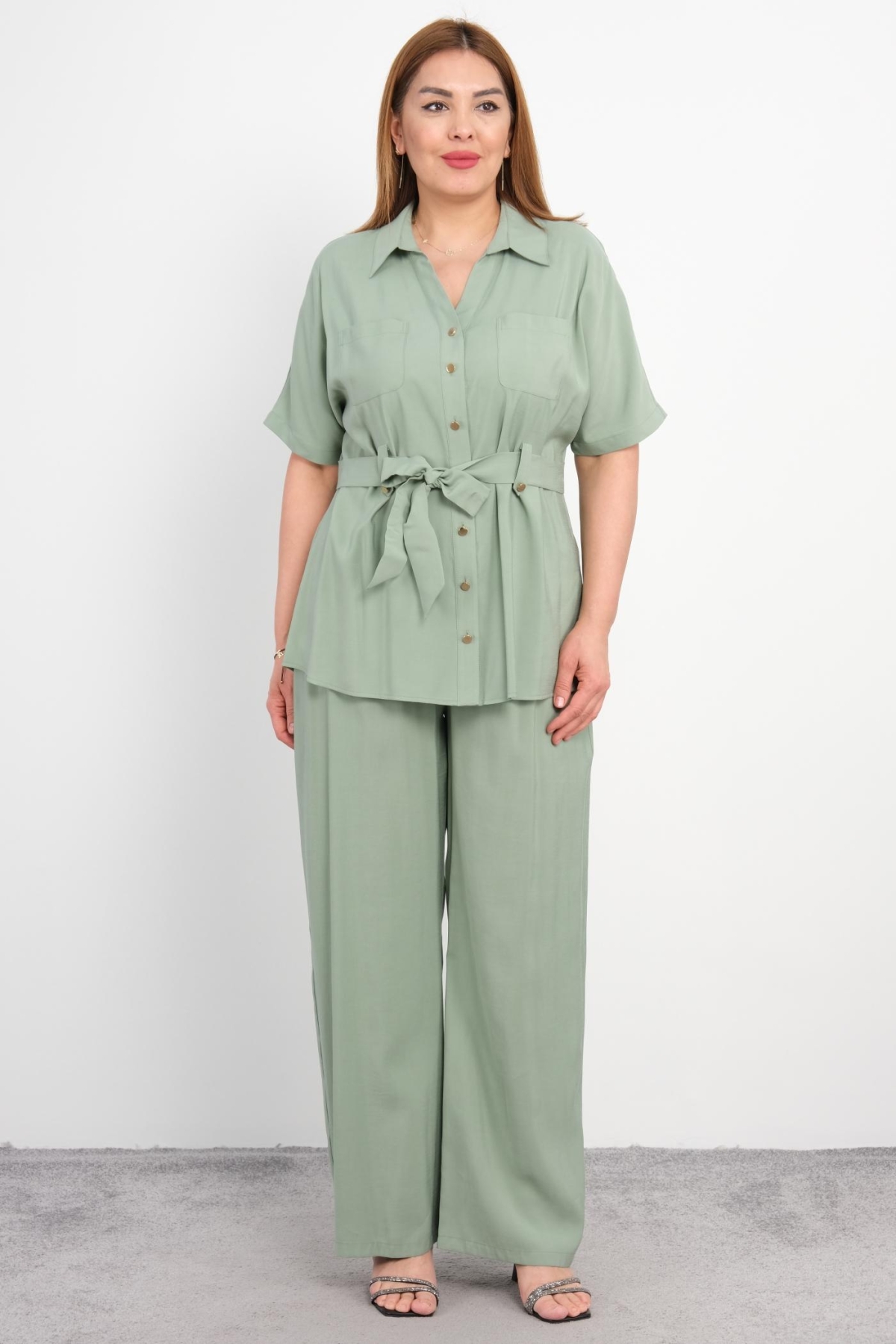 Plus Size Classic Two-Piece Set-Petrol Green