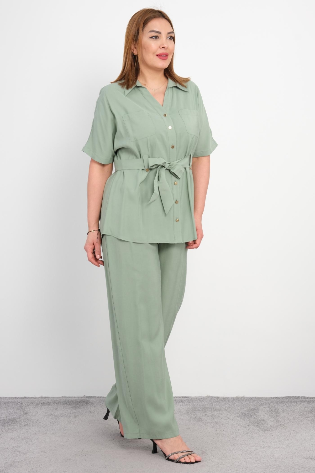 Plus Size Classic Two-Piece Set-Petrol Green