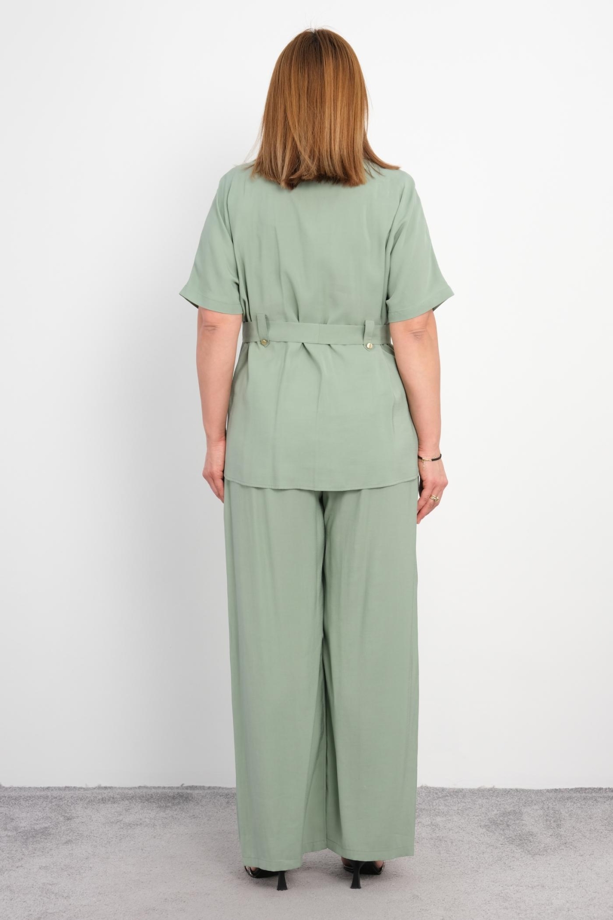 Plus Size Classic Two-Piece Set-Petrol Green