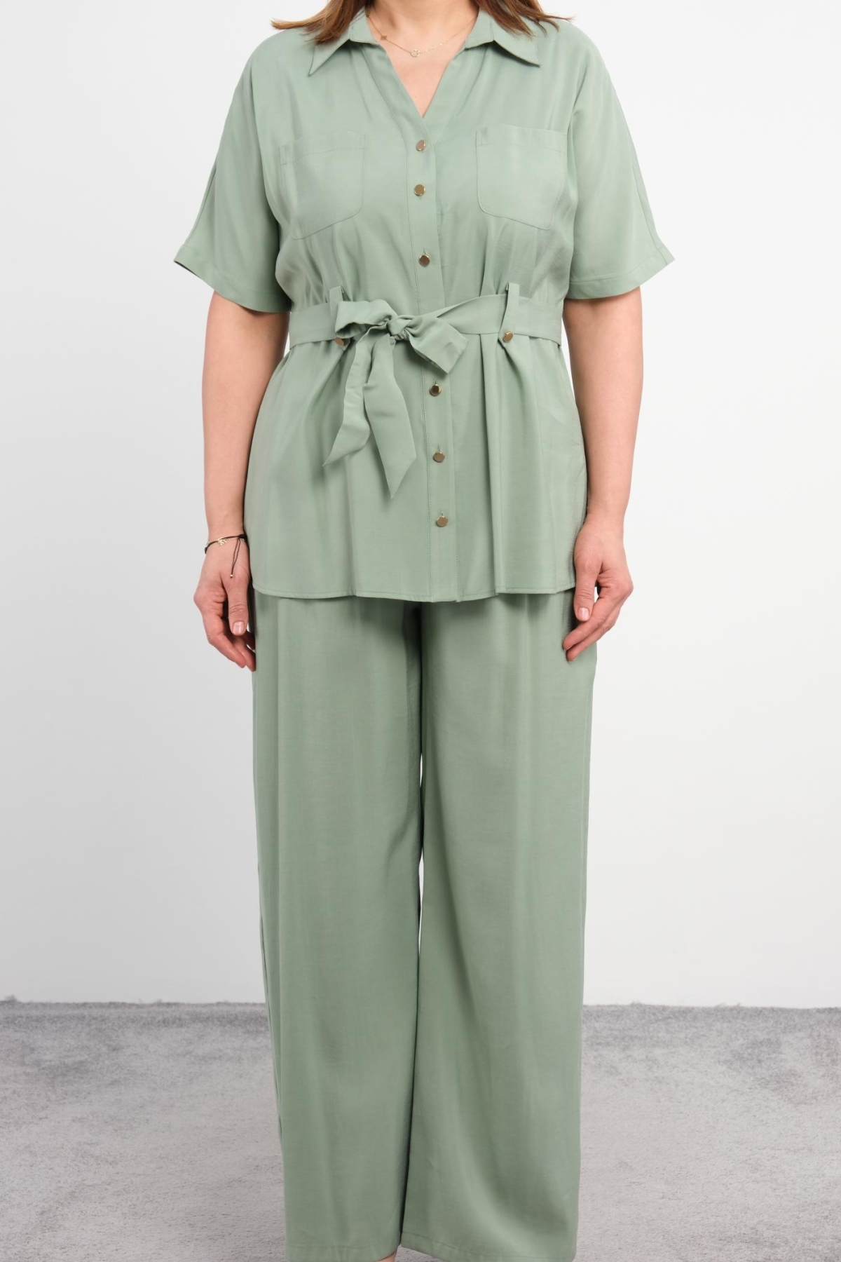 Plus Size Classic Two-Piece Set-Petrol Green