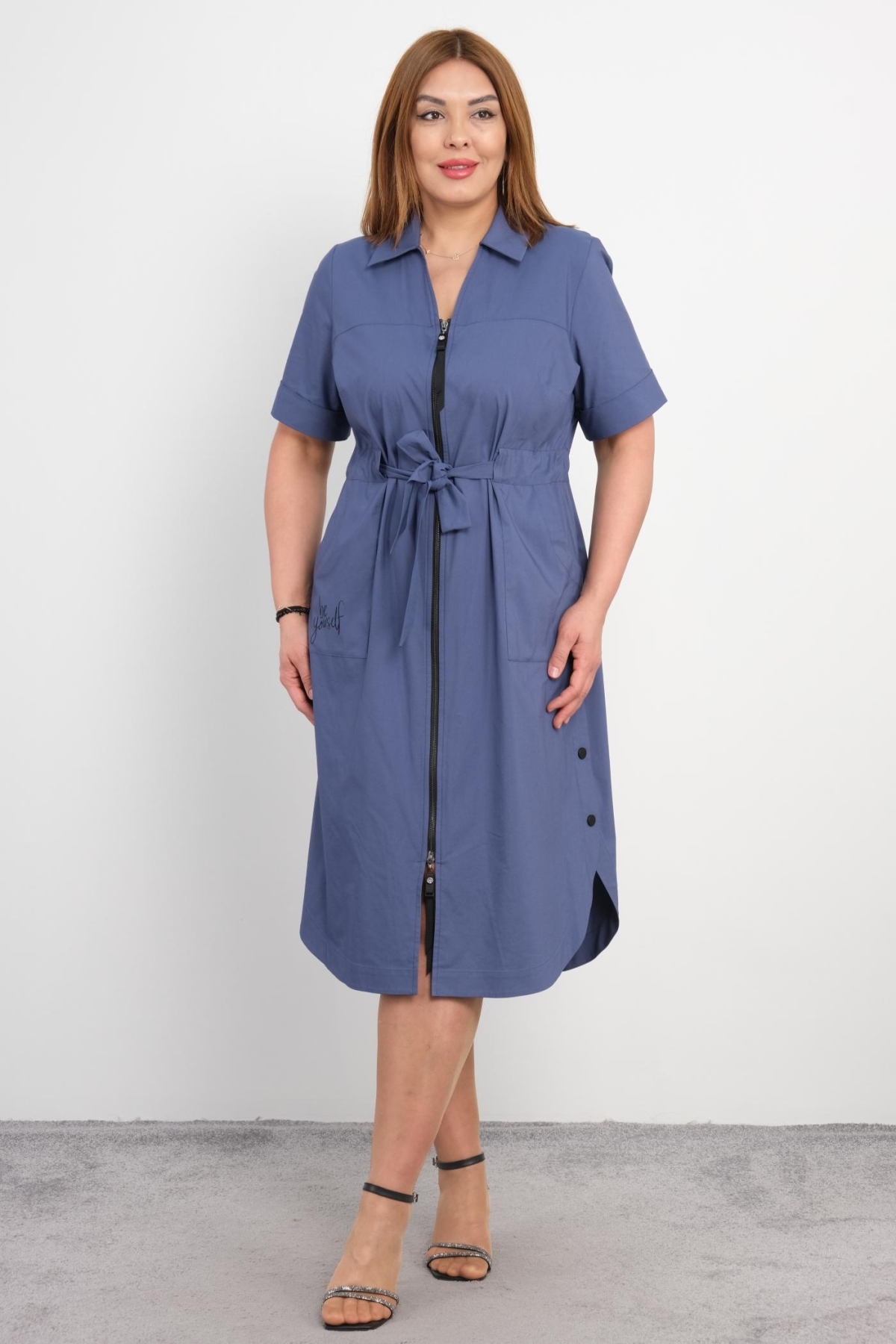 Plus Size Long Dress-Indigo