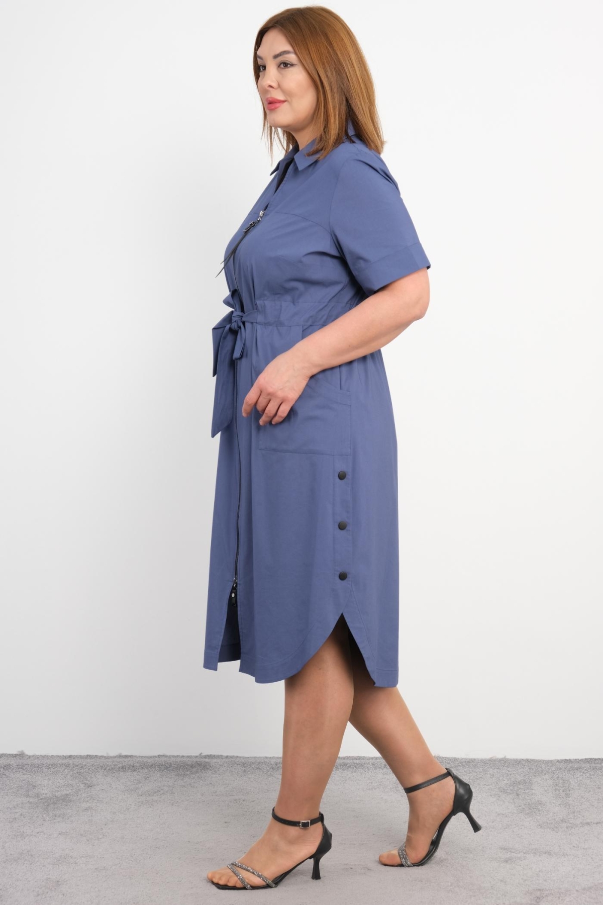 Plus Size Long Dress-Indigo