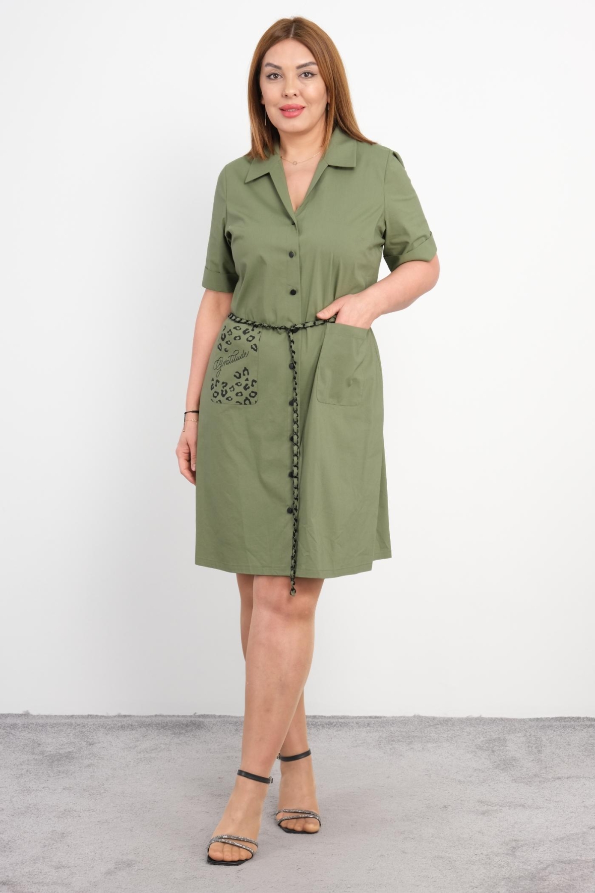 Plus Size Dress-Khaki