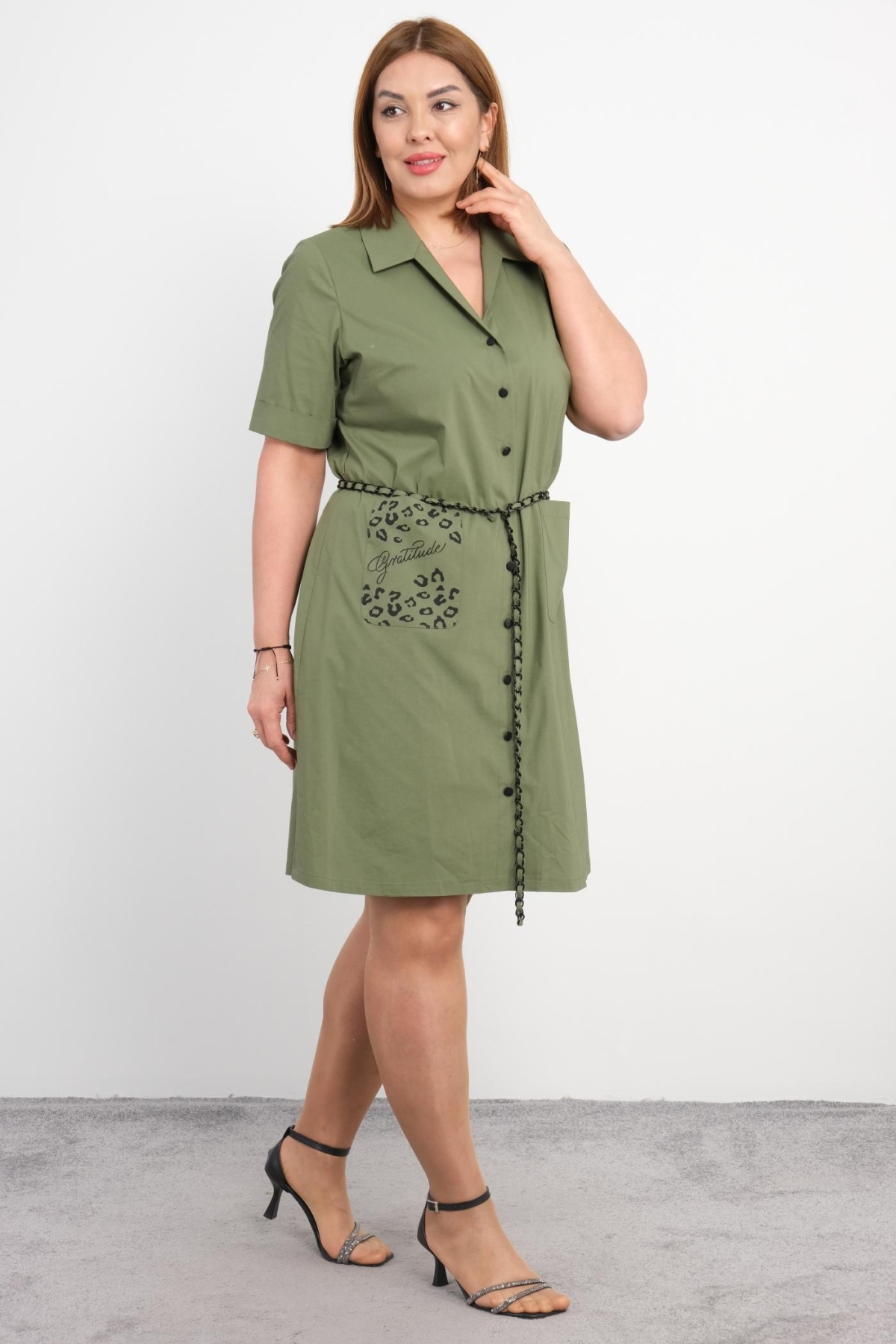 Plus Size Dress-Khaki