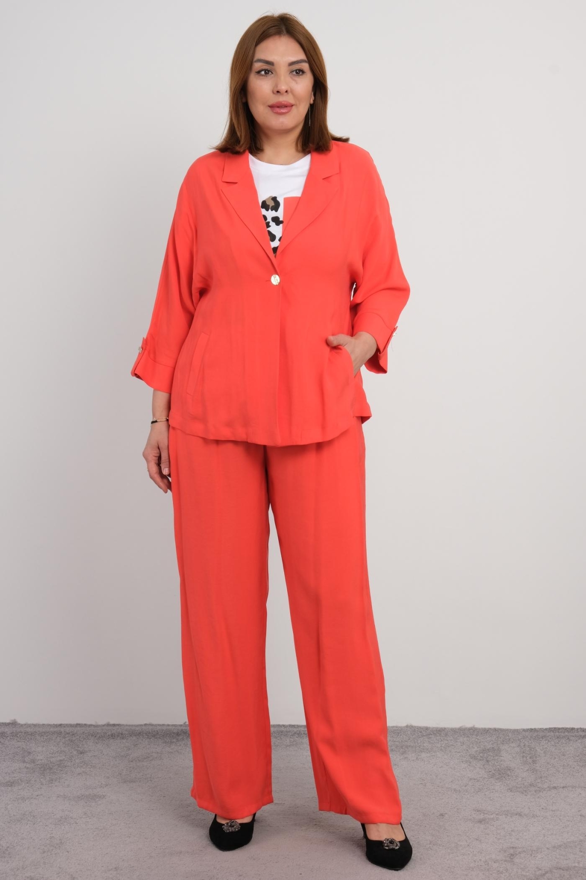 Plus Size Three-Piece Set-Coral