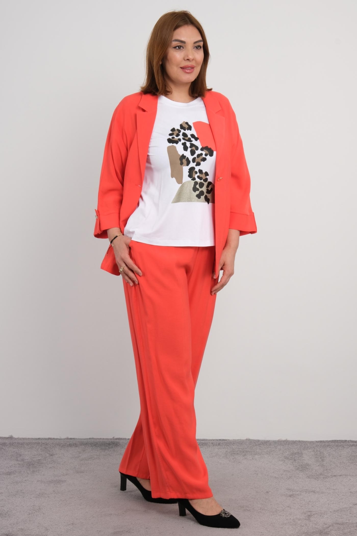 Plus Size Three-Piece Set-Coral