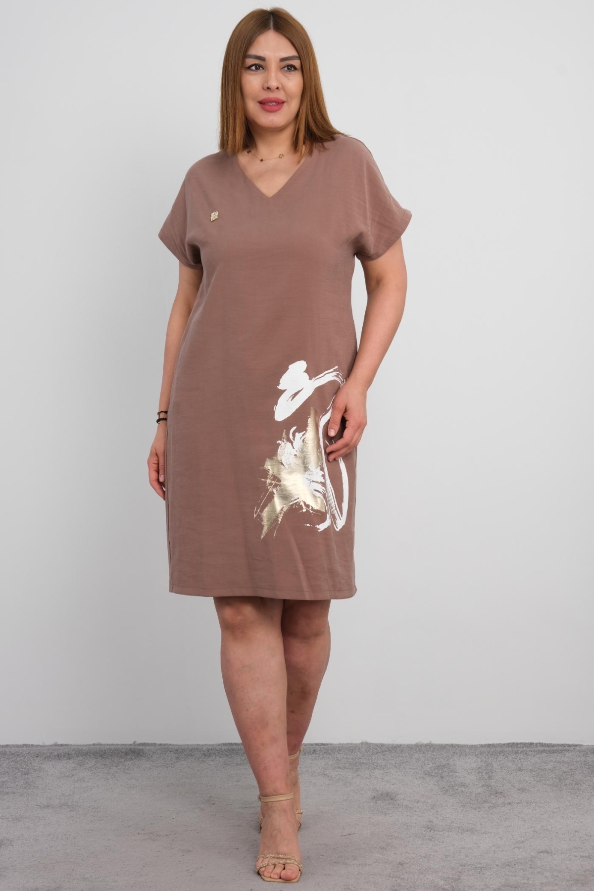 Plus Size Dress-Brown