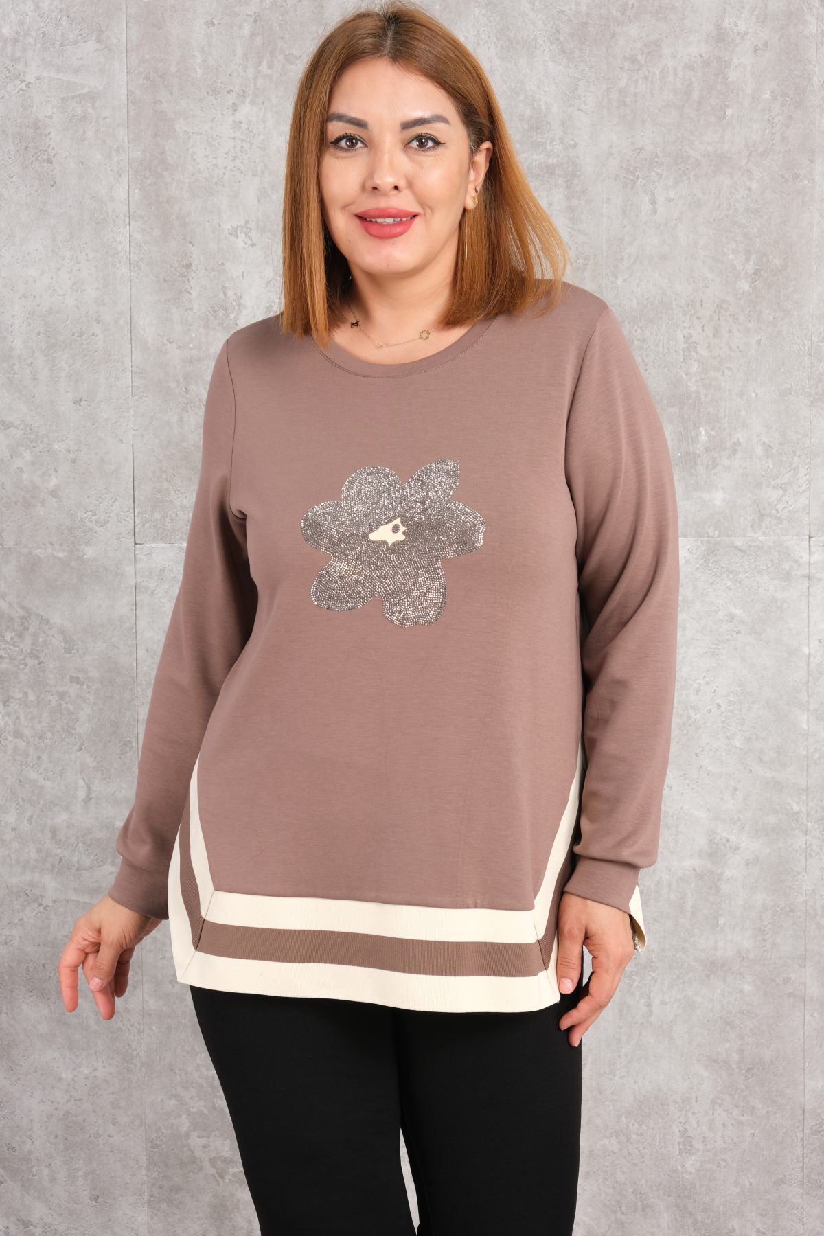 Plus Size Printed Blouse-Beige