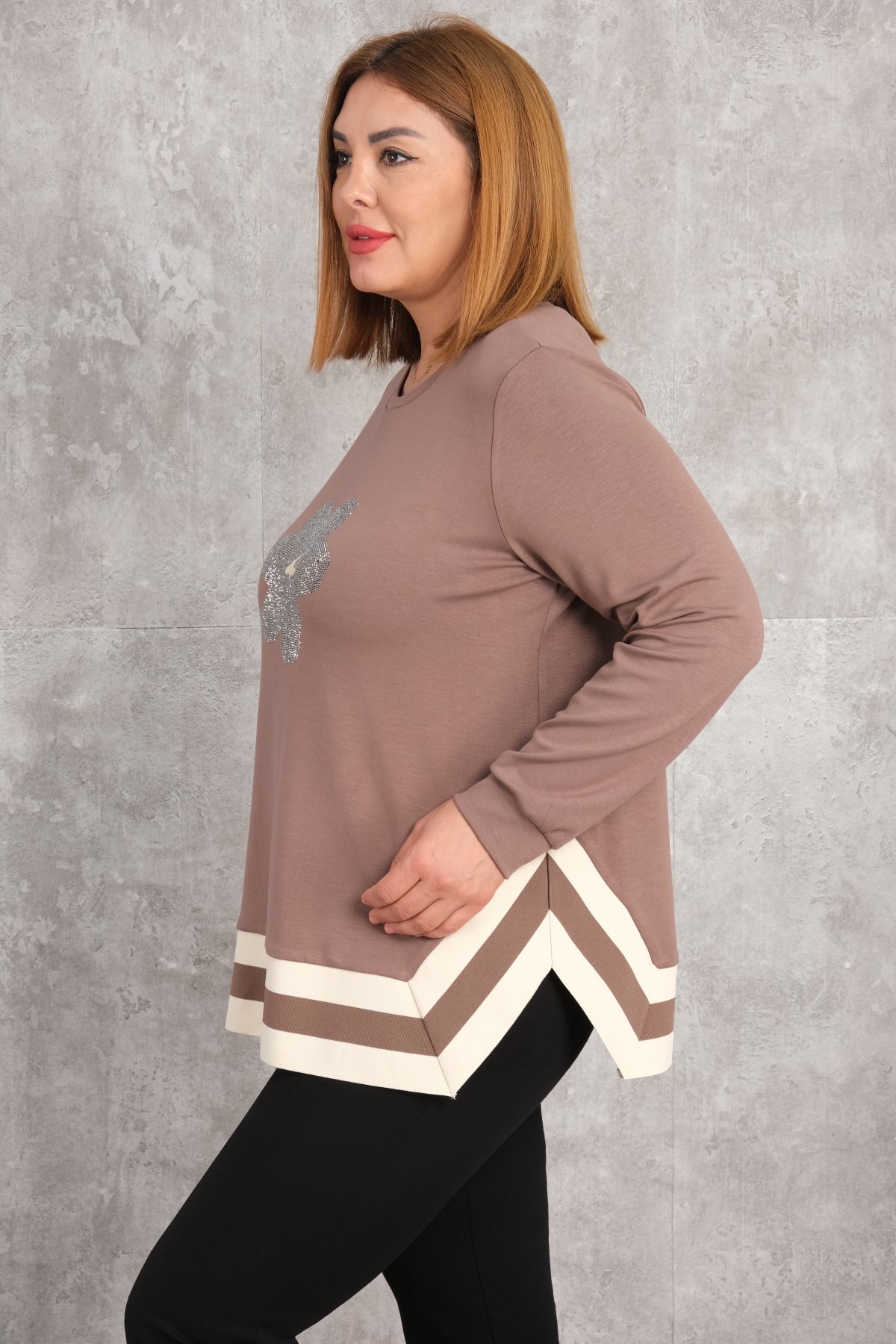 Plus Size Printed Blouse-Beige