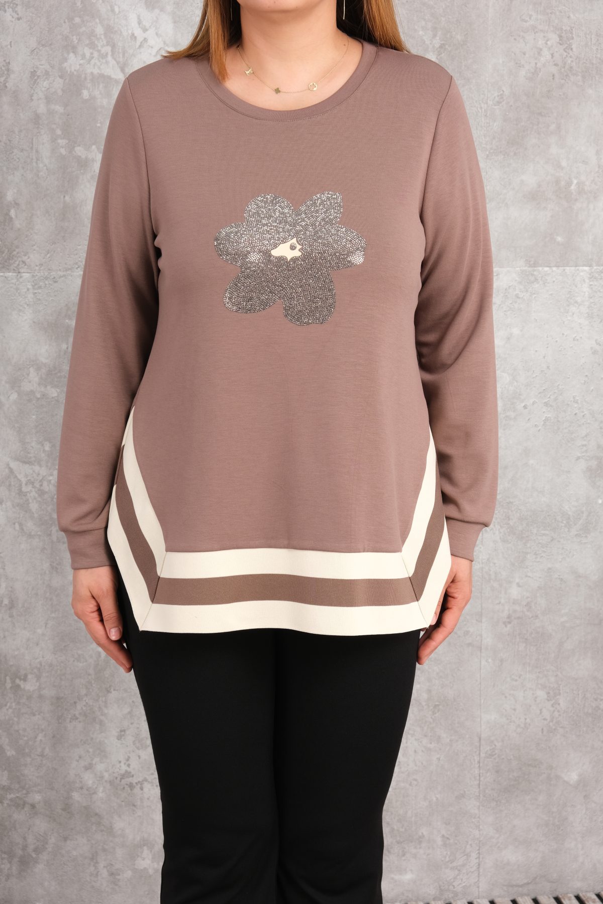 Plus Size Printed Blouse-Beige