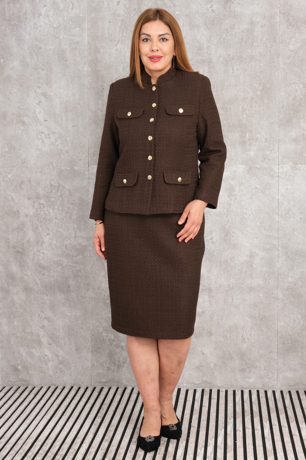 Plus Size Two-Piece Set-Brown