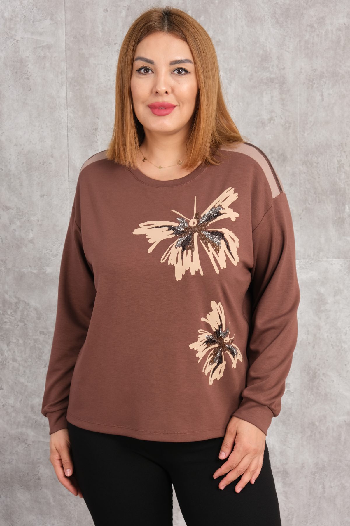Plus Size Blouse-Brown
