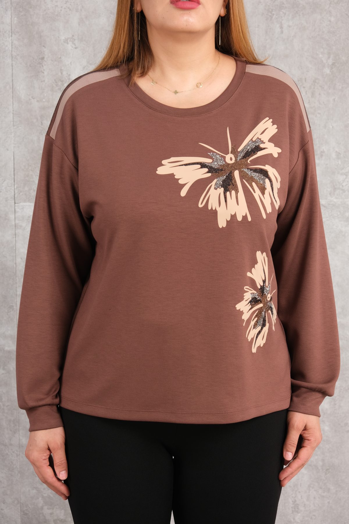 Plus Size Blouse-Brown