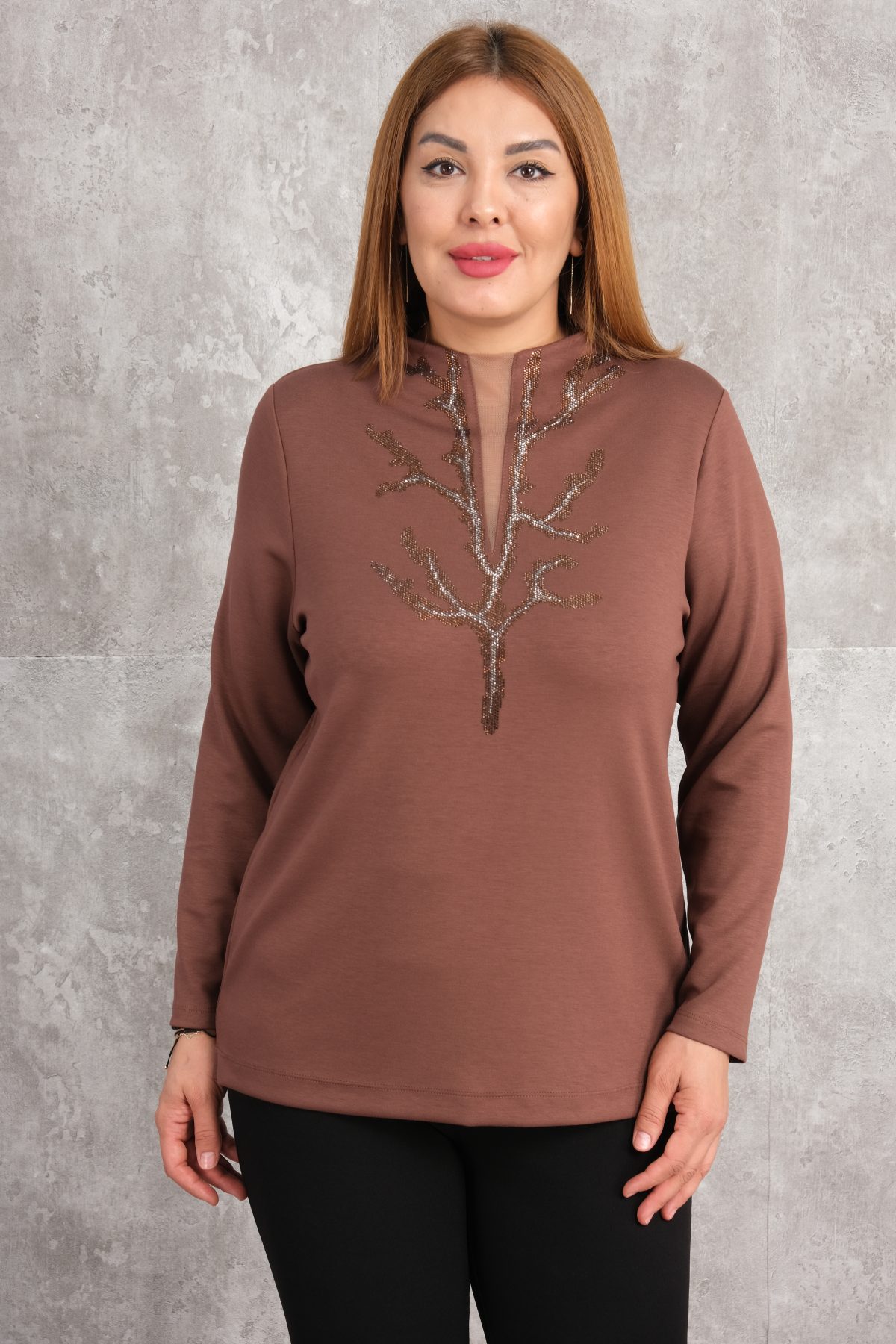 Plus Size Blouse-Brown