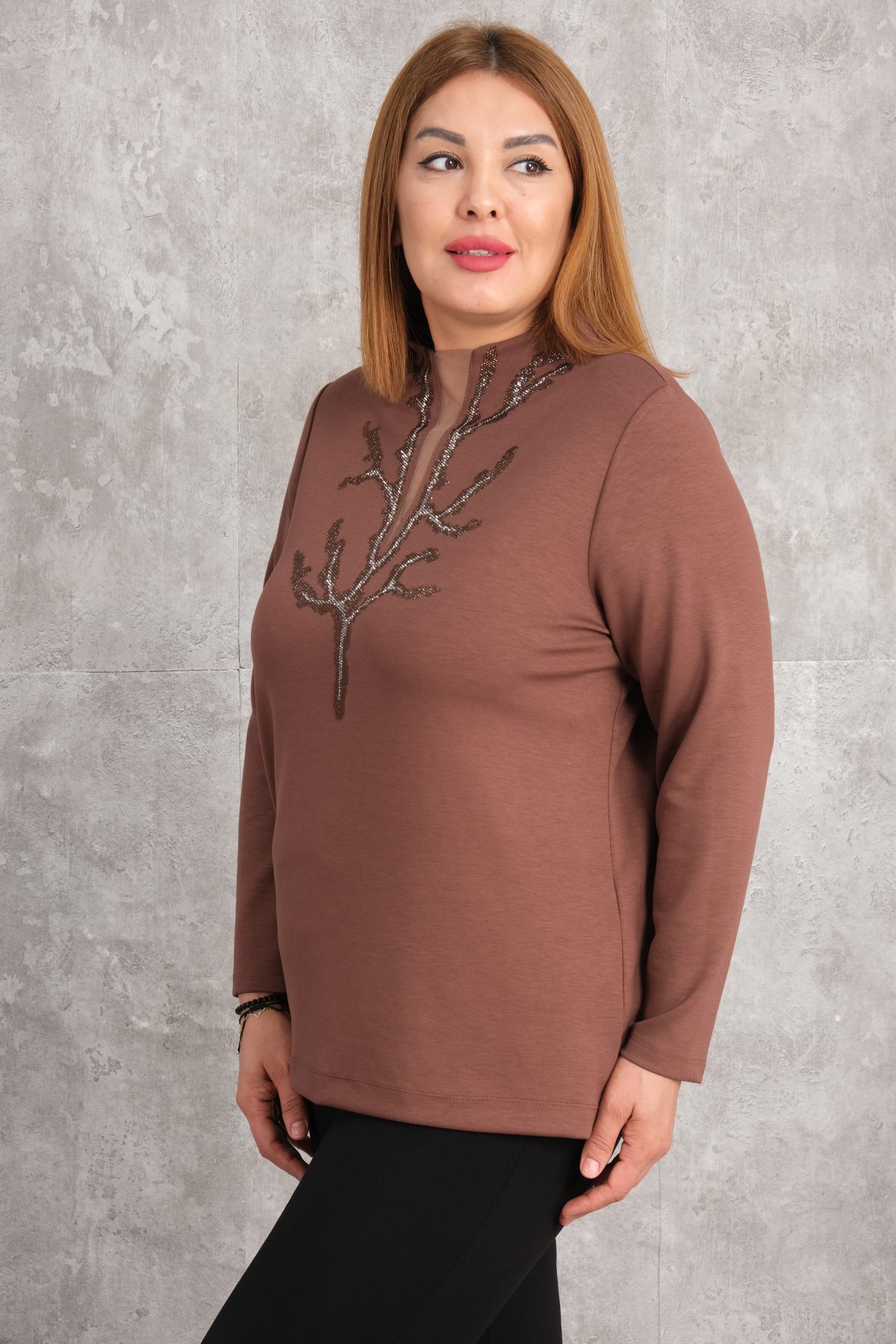 Plus Size Blouse-Brown