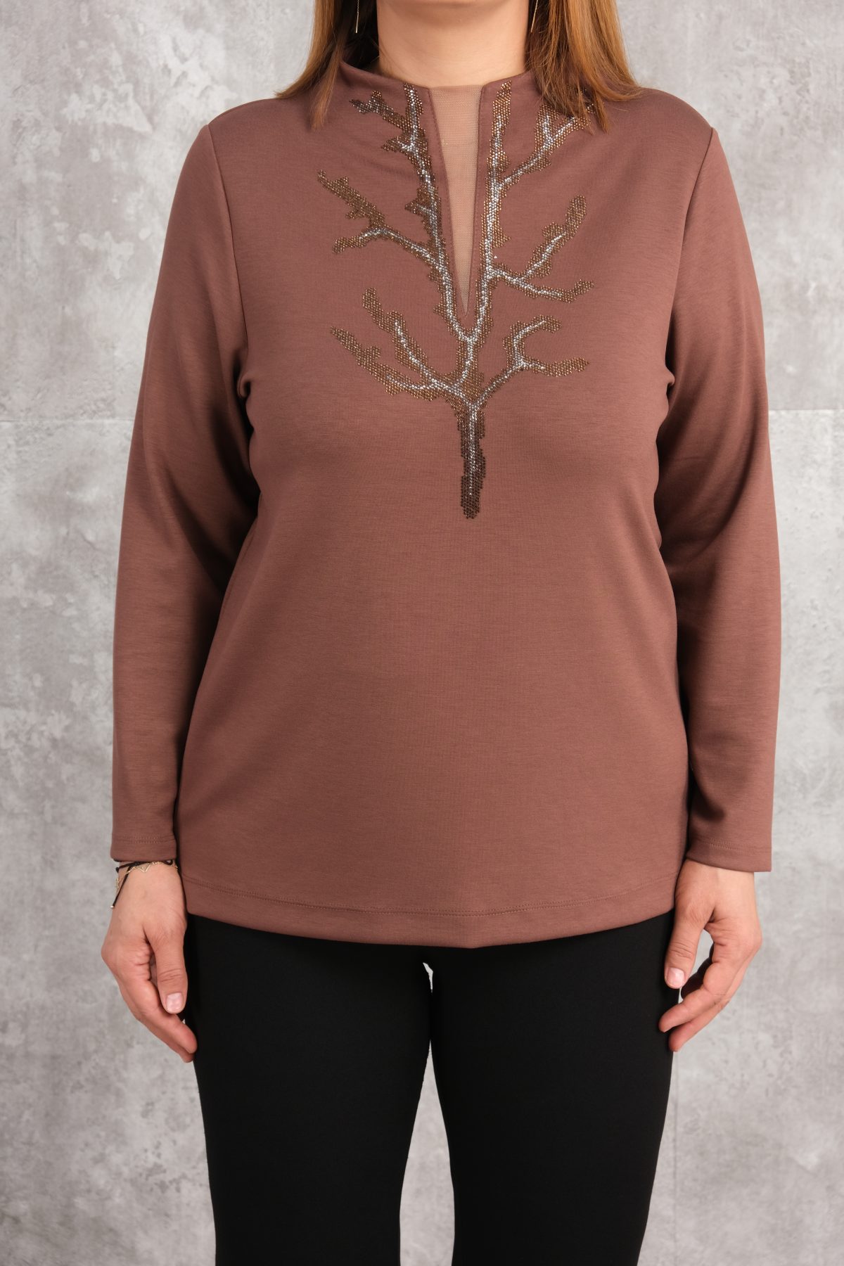 Plus Size Blouse-Brown