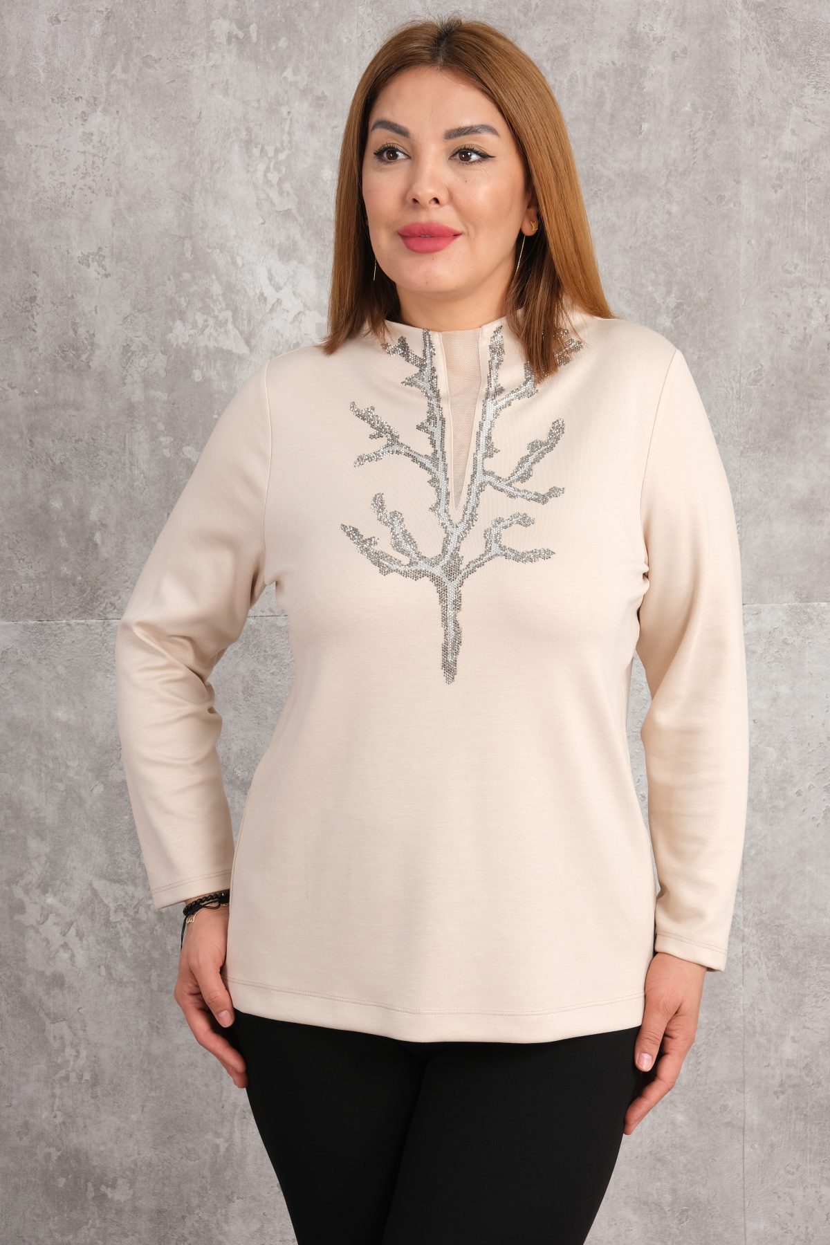 Plus Size Blouse-Beige