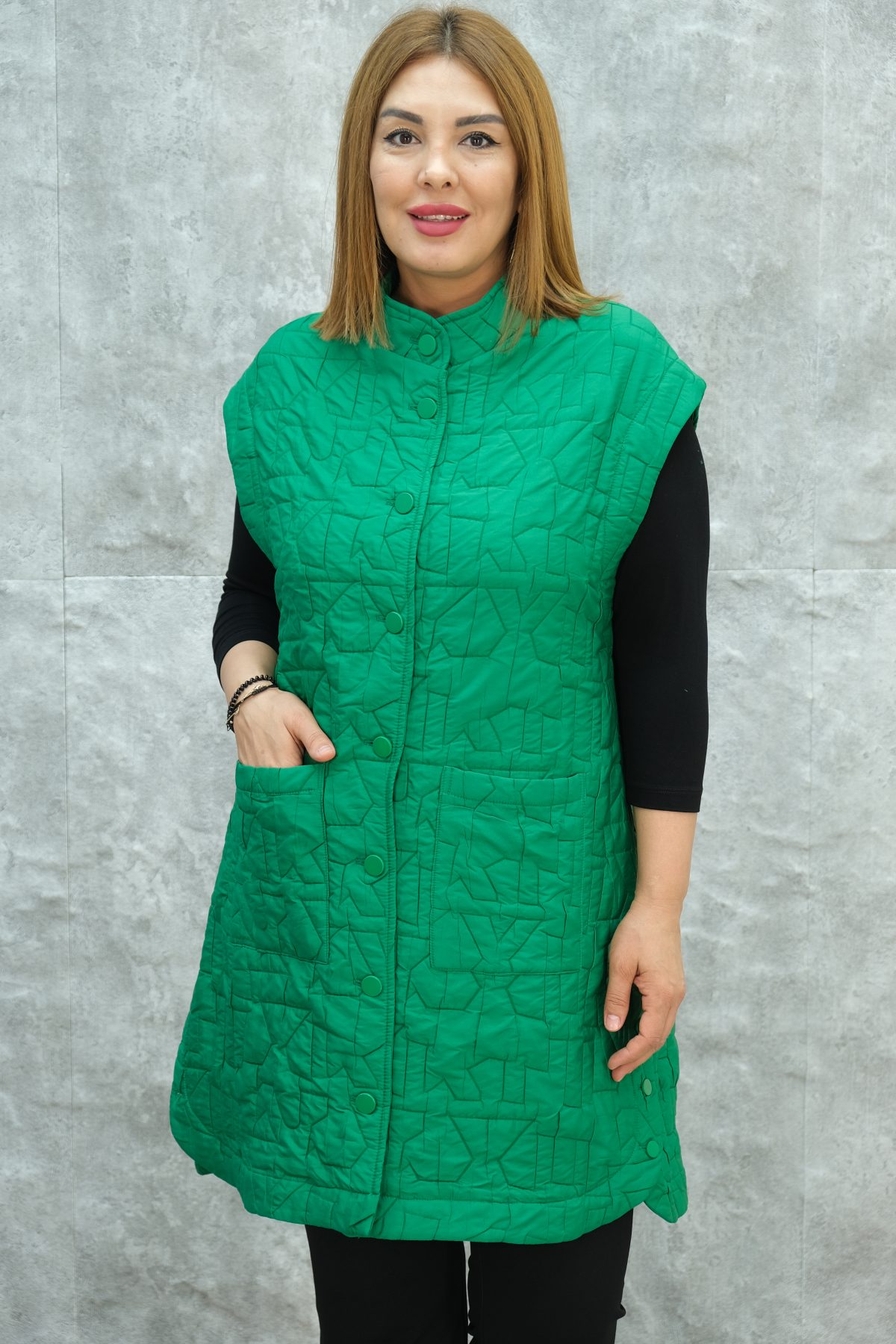 Plus Size Quilted Vest-Green