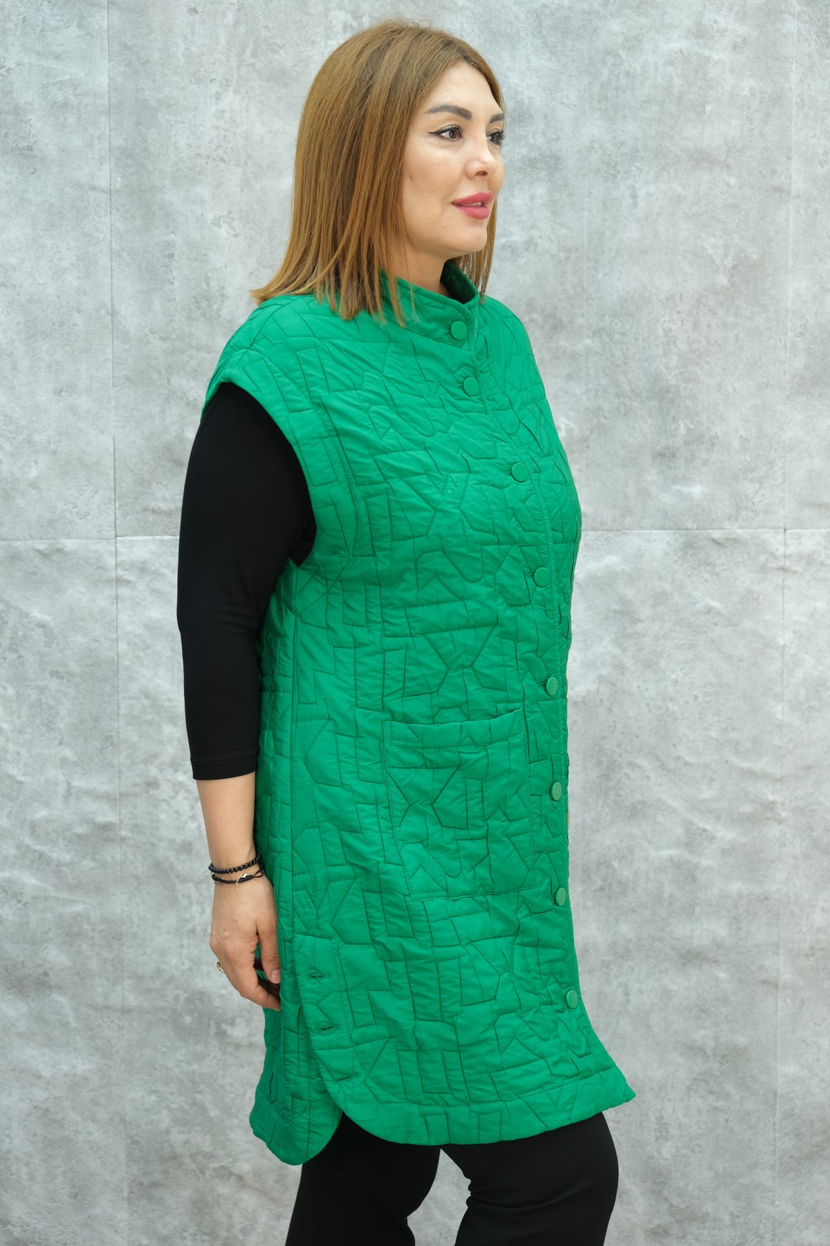 Plus Size Quilted Vest-Green