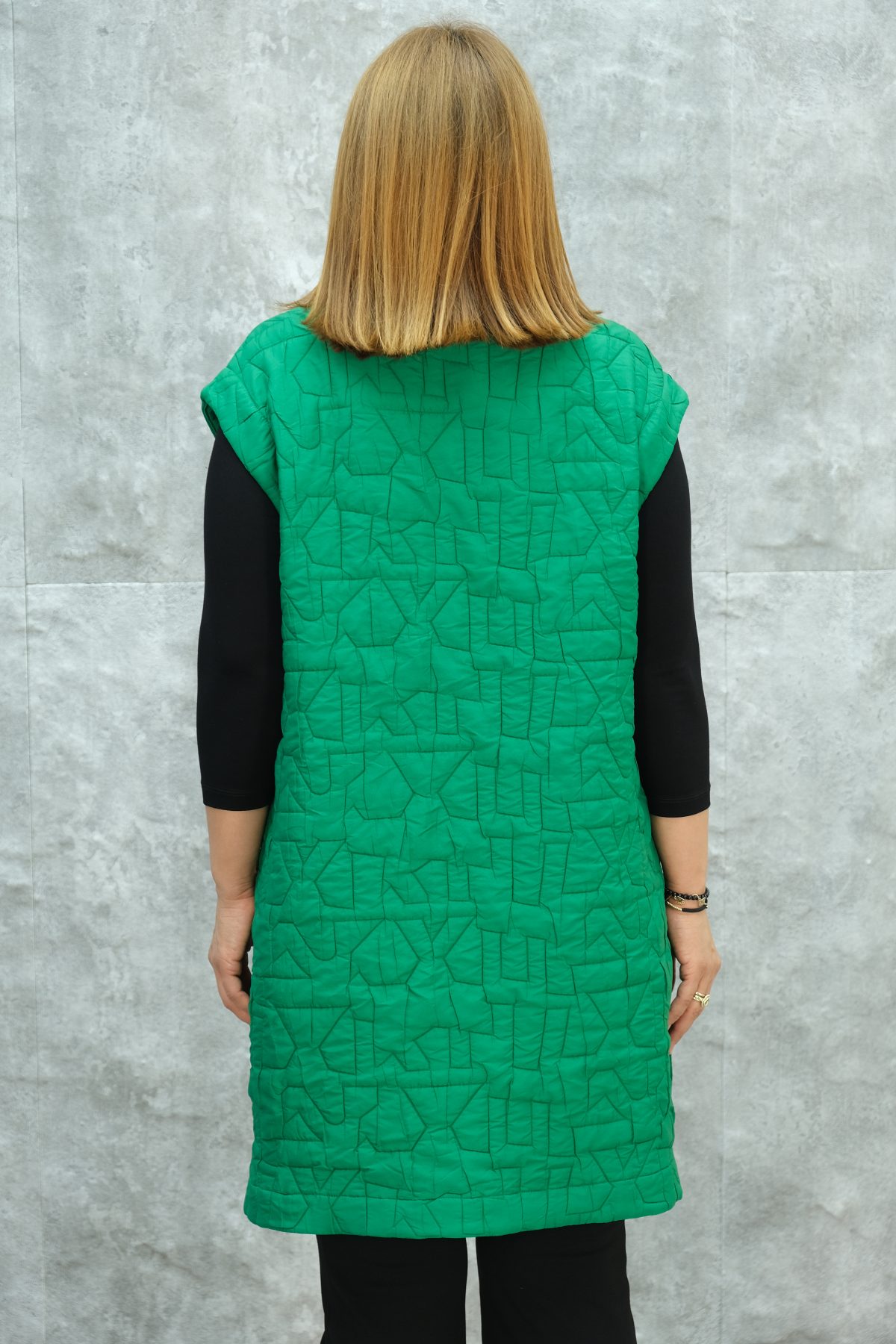Plus Size Quilted Vest-Green