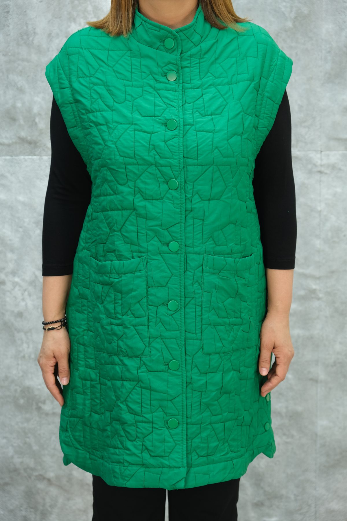 Plus Size Quilted Vest-Green