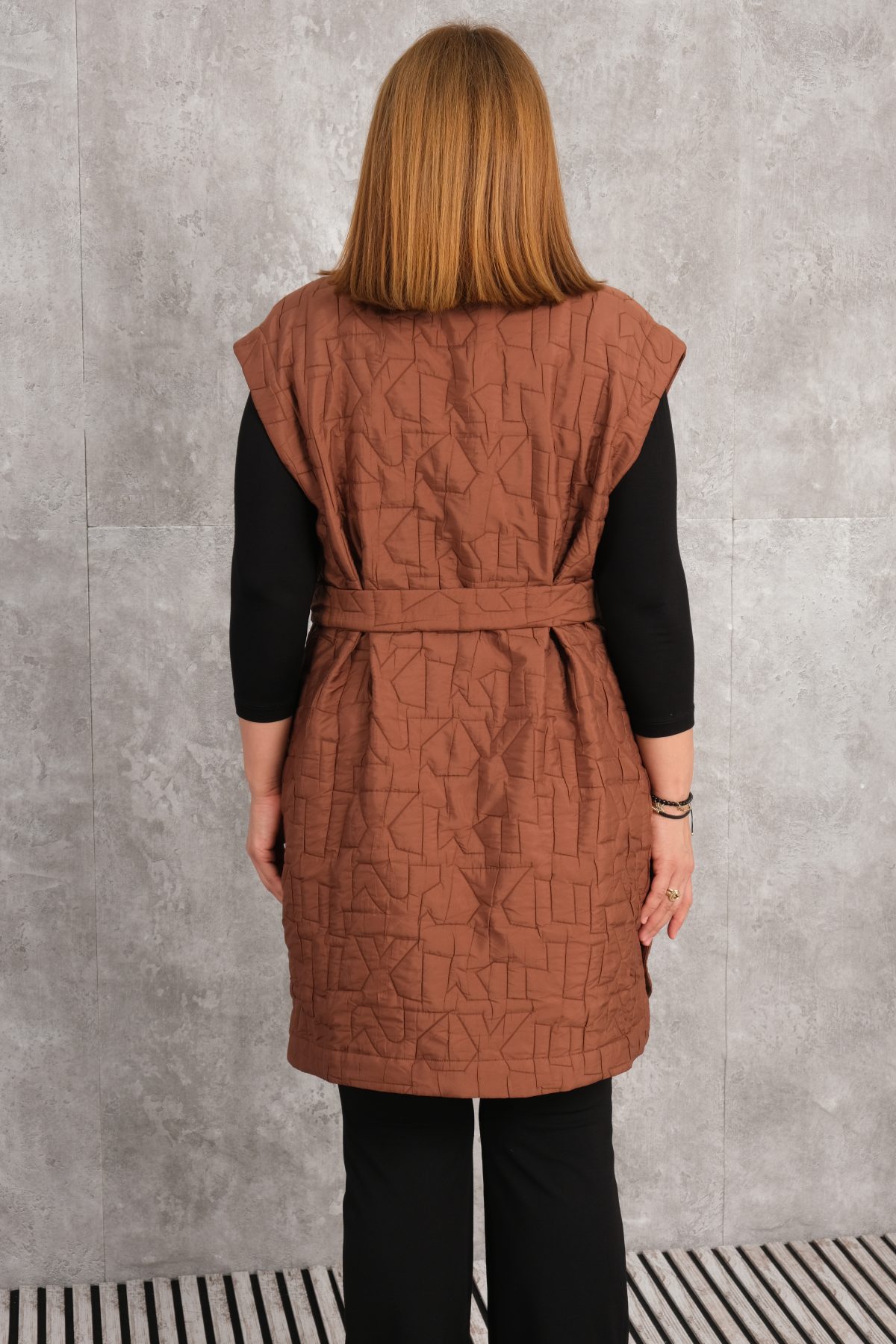 Plus Size Quilted Vest-Brown