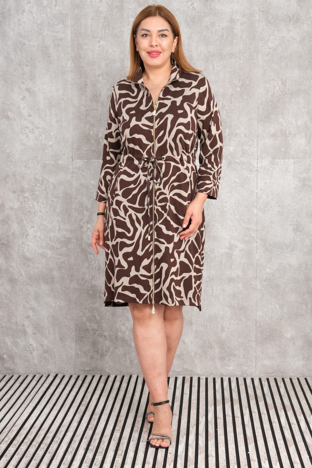 Plus Size Dress-Brown