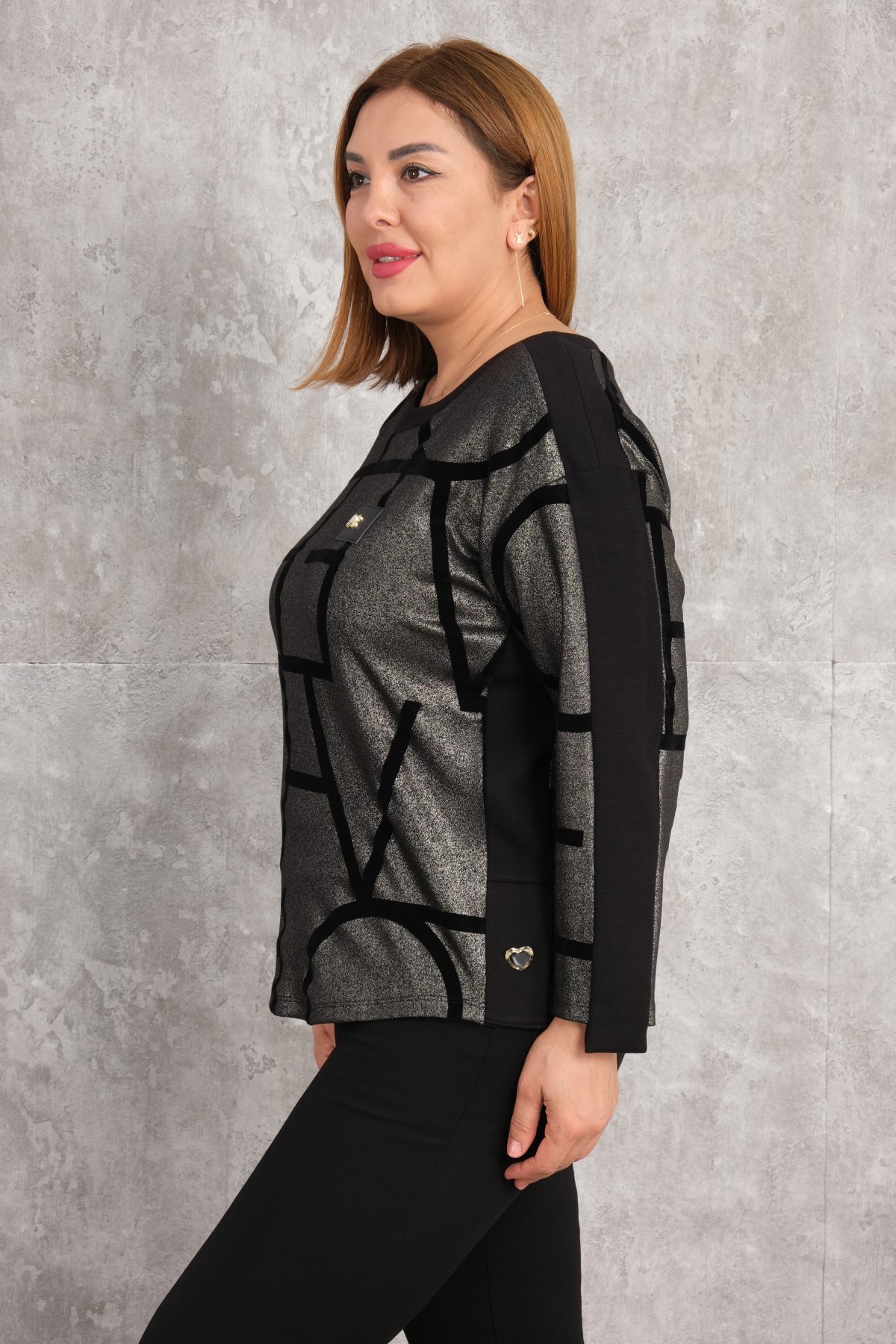 Plus Size Printed Blouse-Black