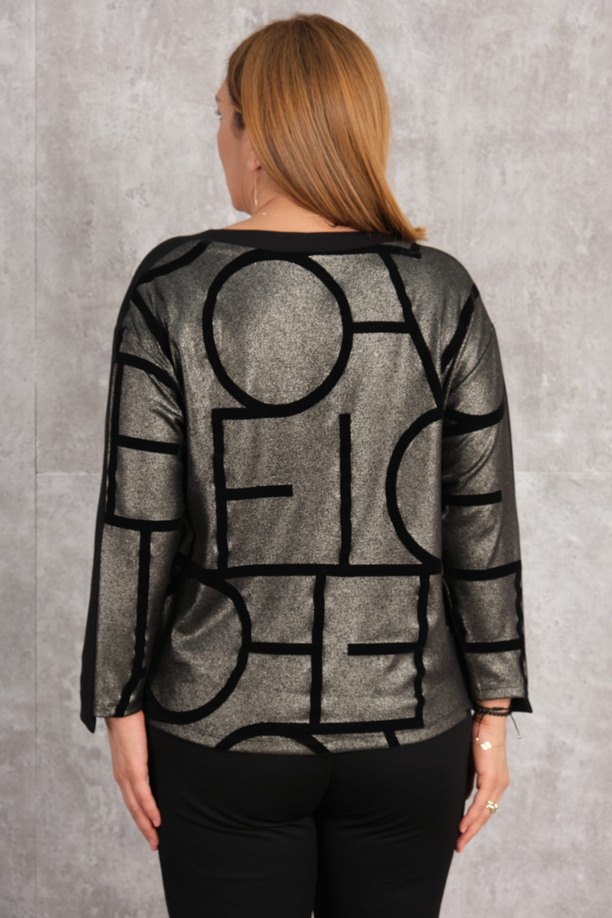 Plus Size Printed Blouse-Black